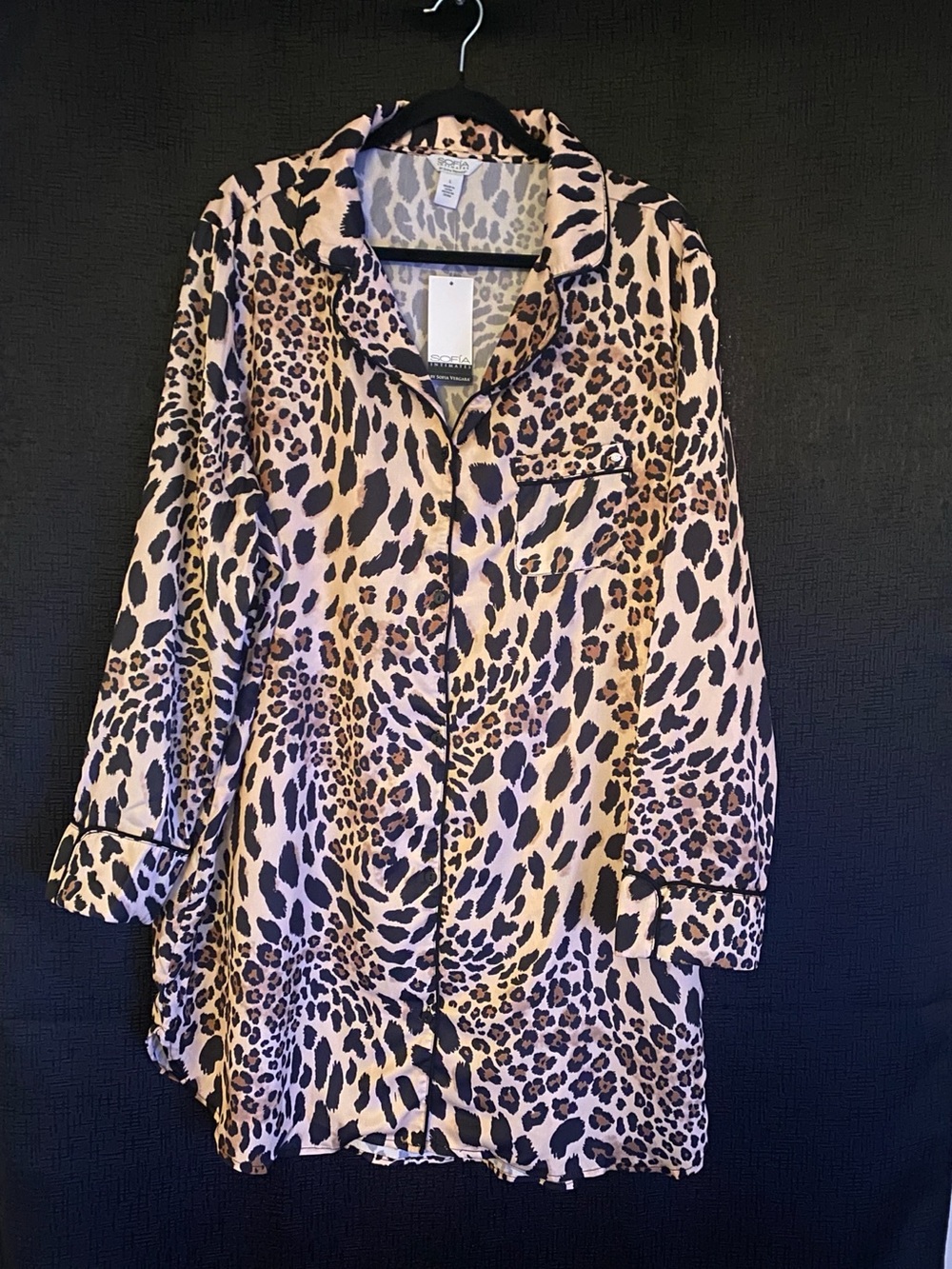 Sofia Vergara - NWT Animal Print Button-Front Nightgown- Beige/Black size large
